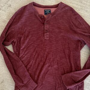 Abercrombie & Fitch Men's Maroon Long Sleeve Henley
